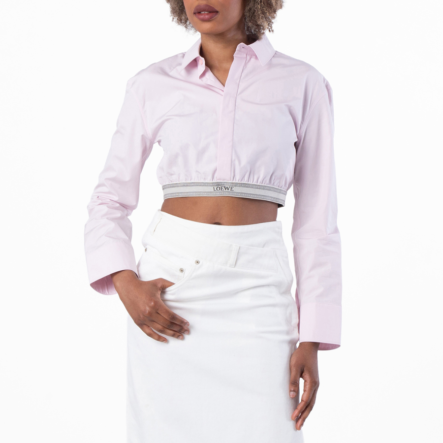Loewe Womens Logo Elastic Collar Cropped Shirt, Brand