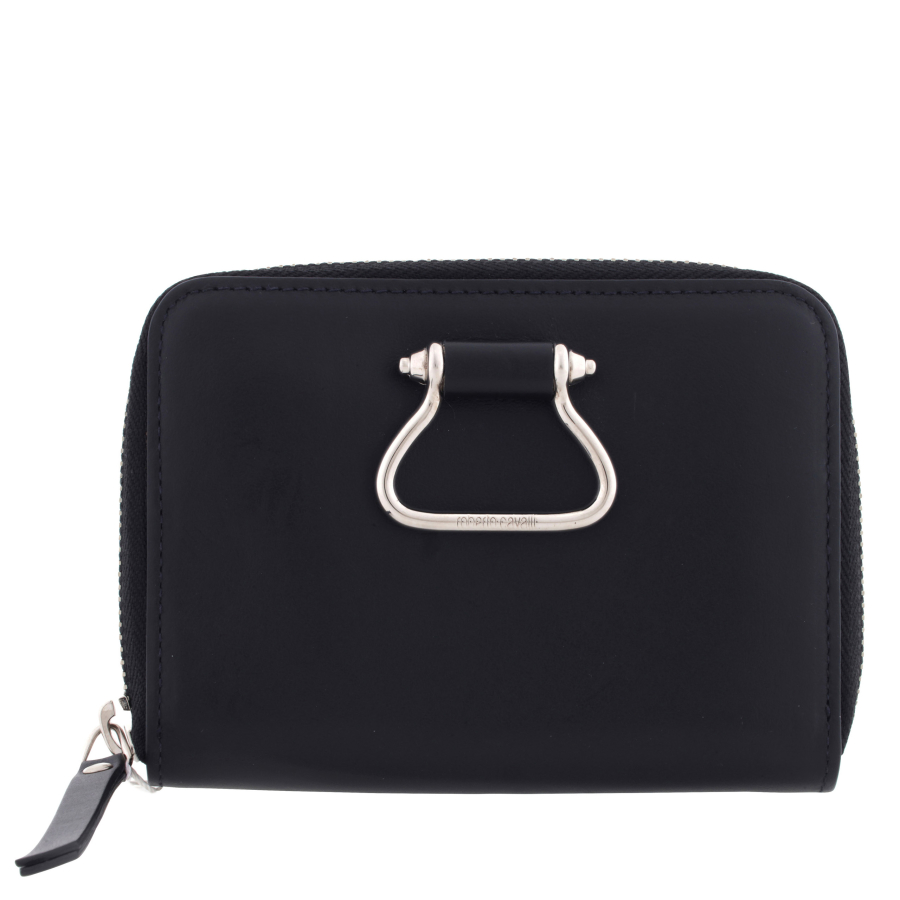 Roberto Cavalli Black Zip-Around Leather Wallet with Logo Plaque