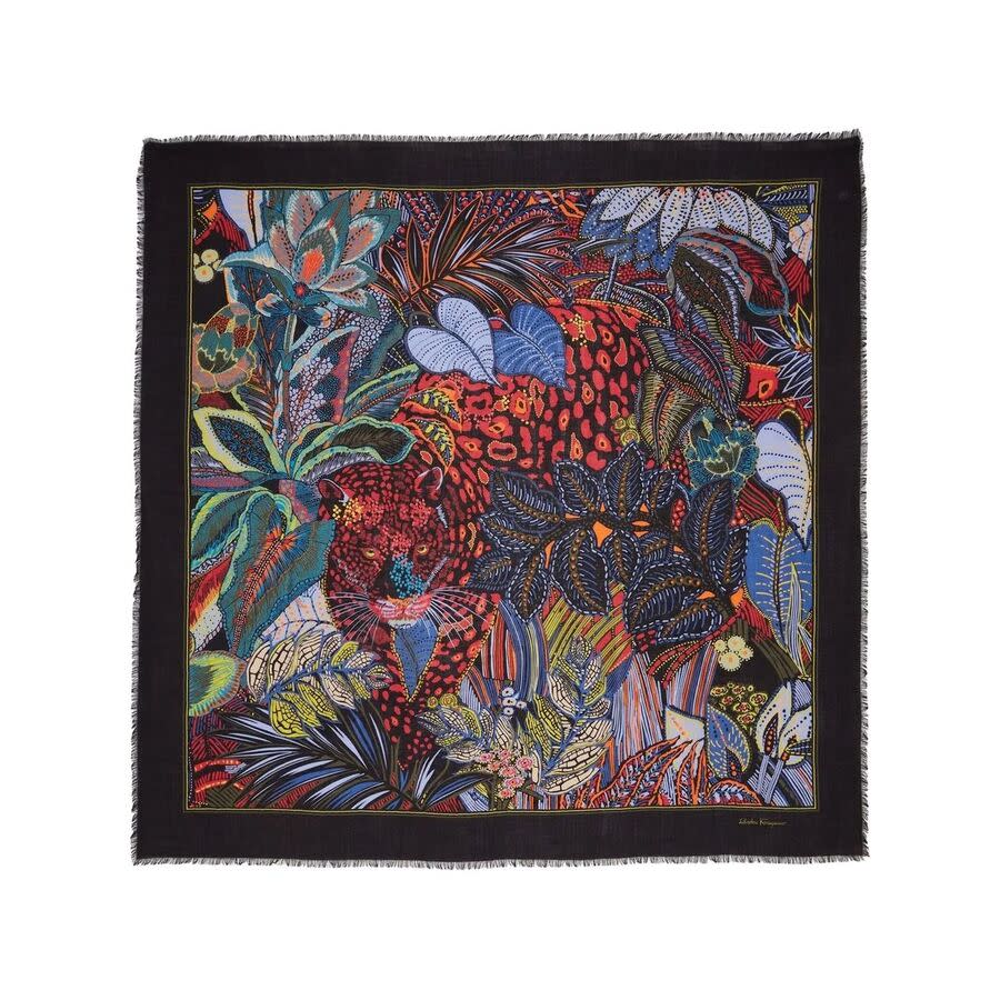 Ferragamo Batik-Print Wool-Cashmere Shawl — Navy