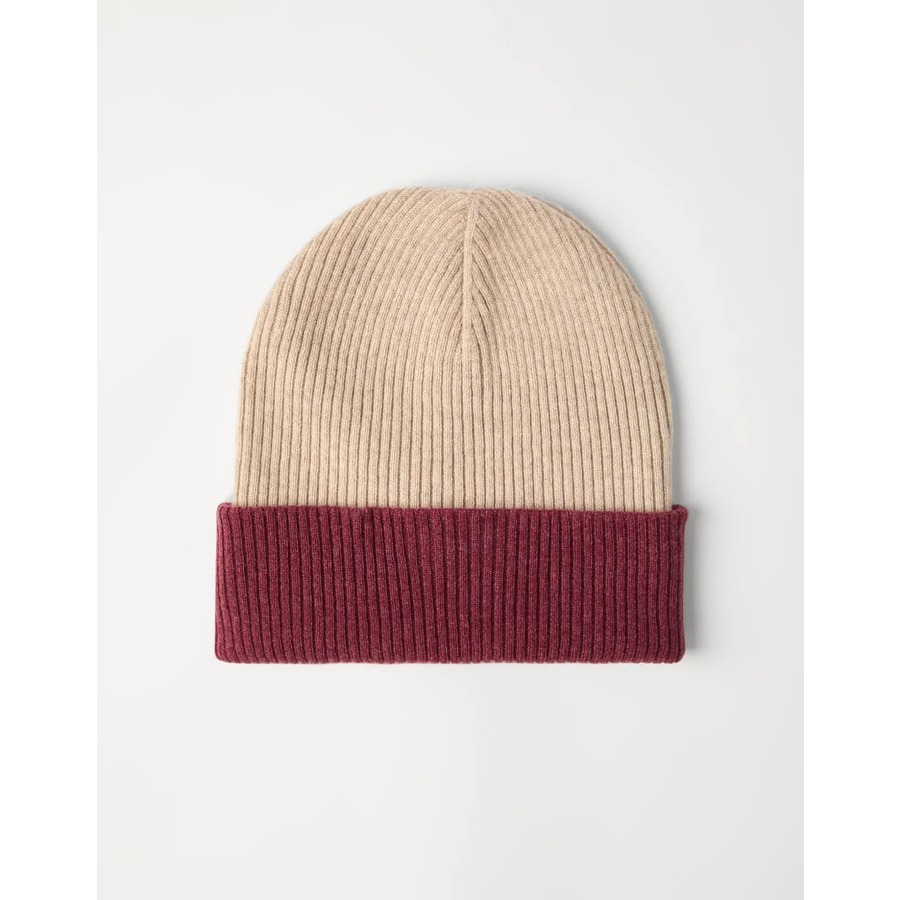 Brunello Cucinelli Mens Medium Brown Wool Ribbed Beanie Hat