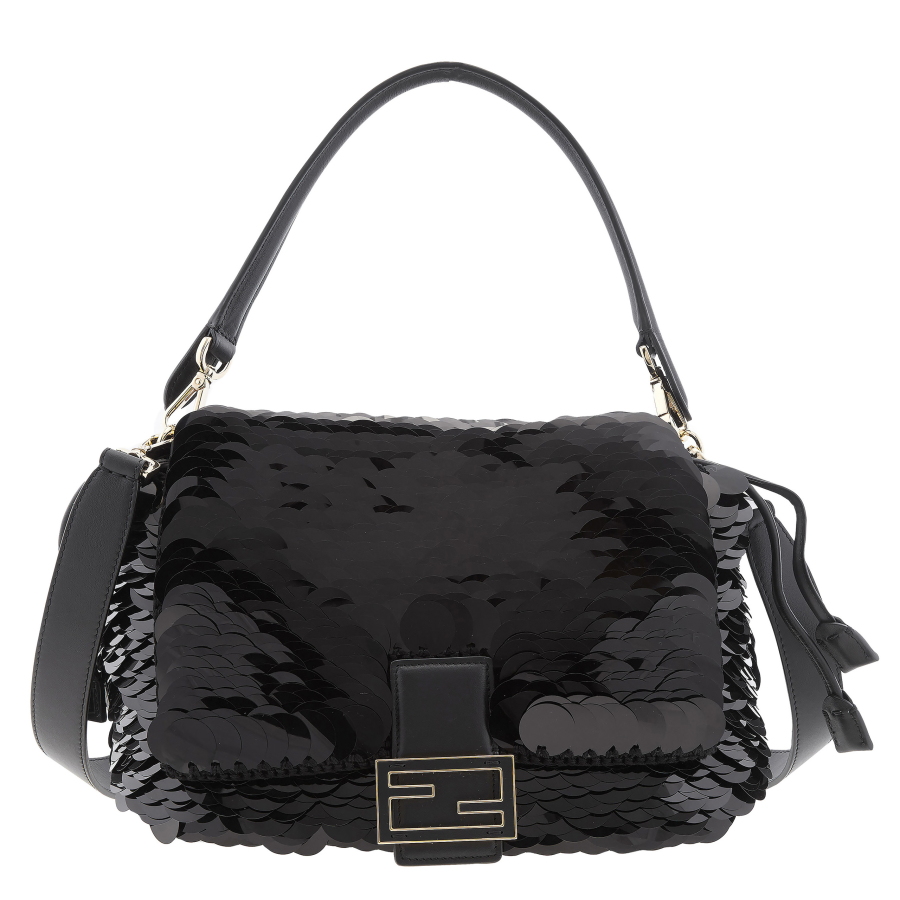 Fendi Medium Baguette Sequins Soft Bag In Black