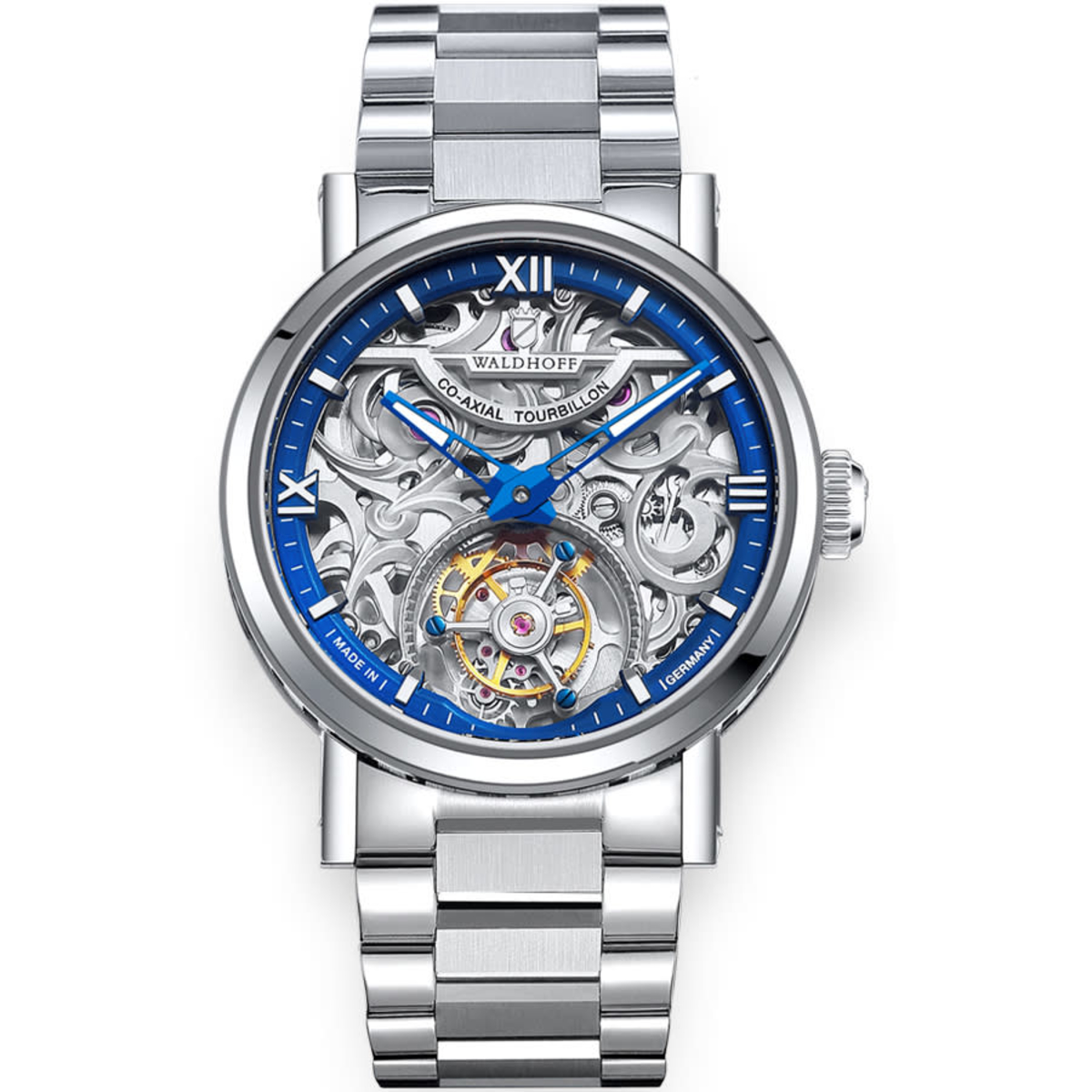 Waldhoff Metropolis Tourbillon Hand Wind Blue Dial Mens Watch MW18CL