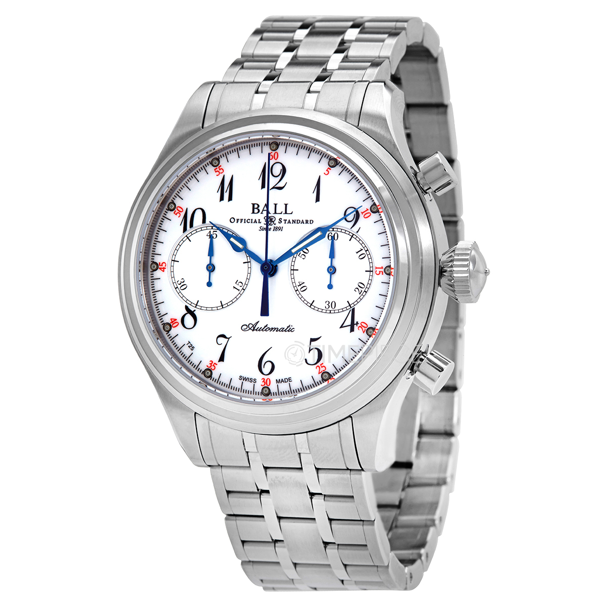 Ball Trainmaster Doctor's Chronograph Watch, White, Crocodile band