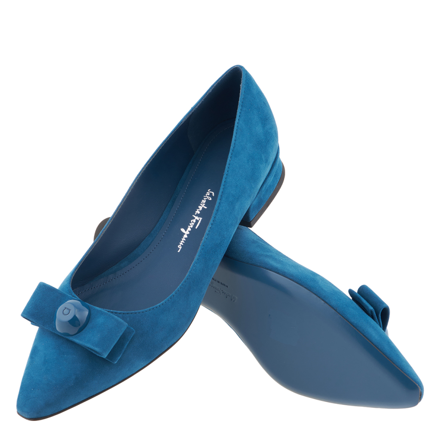 Salvatore Ferragamo Ladies Blue Suede Katrin Vara Bowl Ballet Pumps