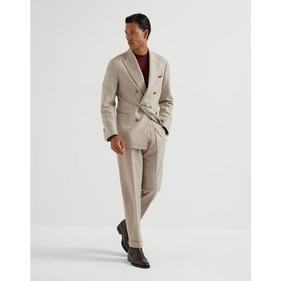 Brunello Cucinelli Men's Beige Double Breasted Wool Suit