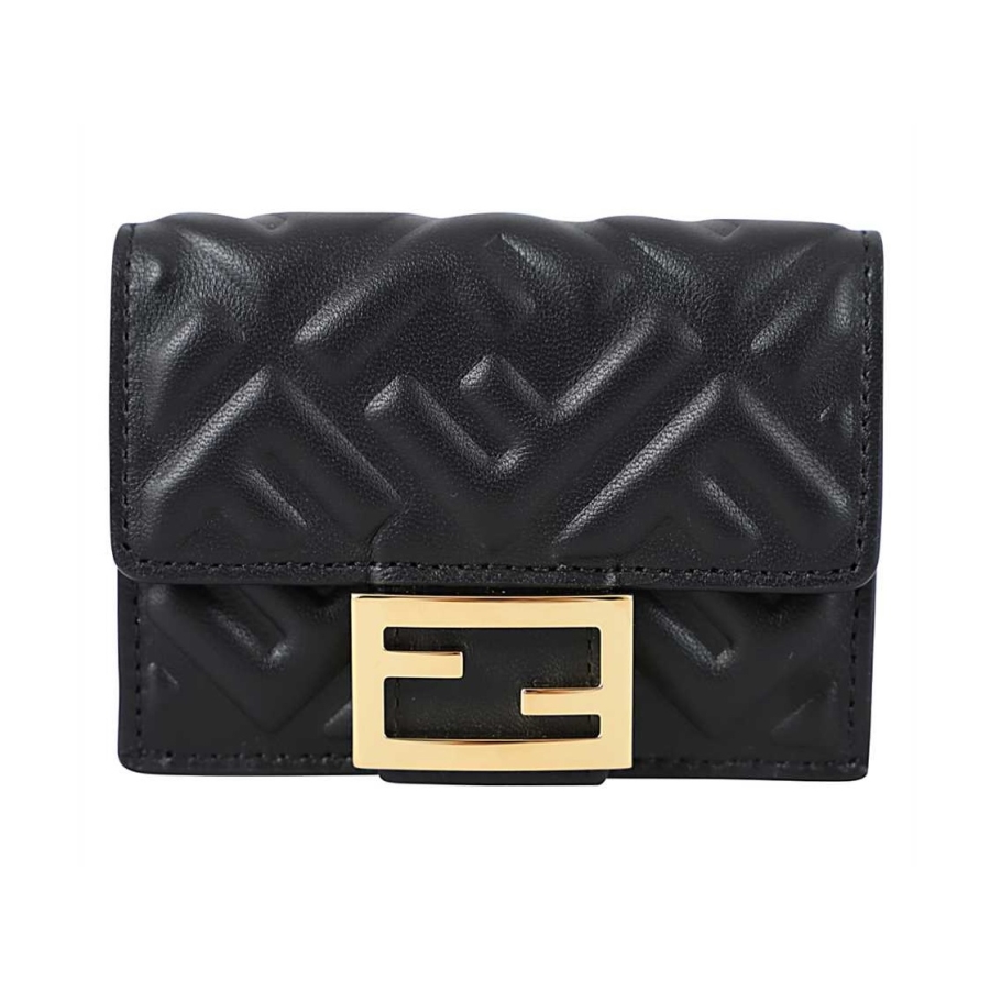 Fendi Ladies Black Nappa Leather Micro Trifold Wallet