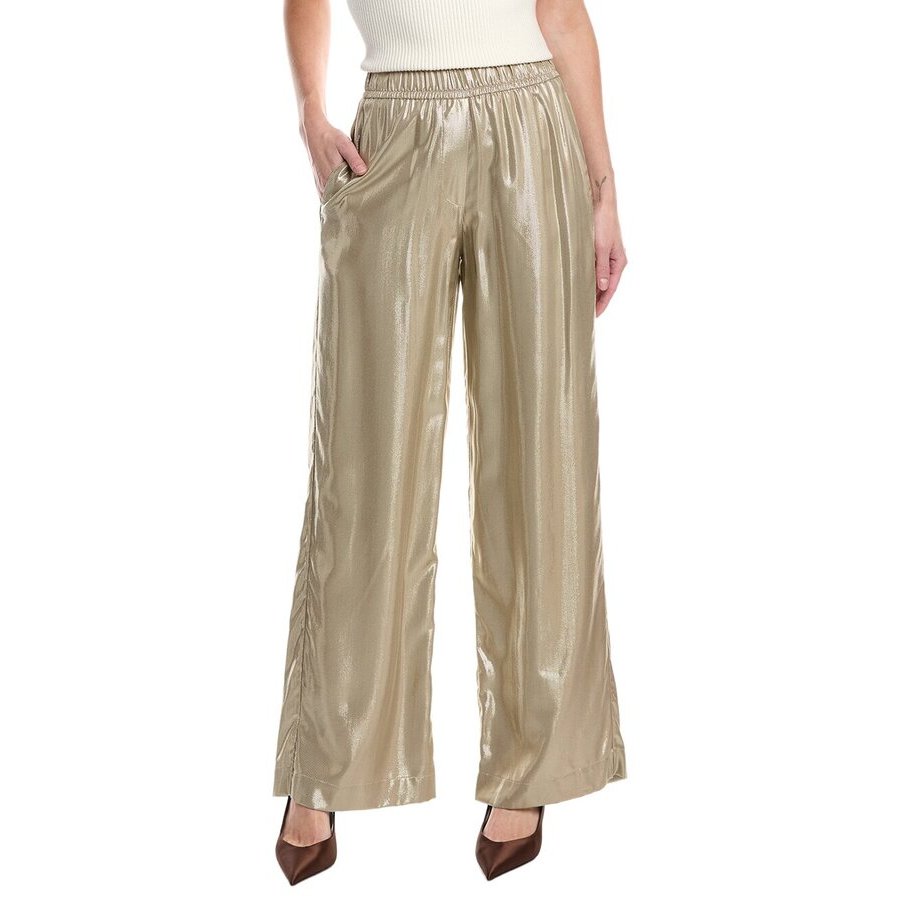 Brunello Cucinelli Wide-Leg Metallic Cotton-Blend Trousers — Beige