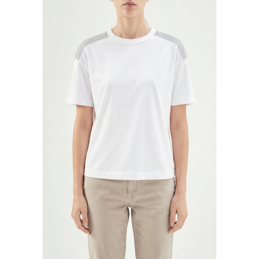 Brunello Cucinelli White Short-Sleeve Shirt With Striped Shoulders