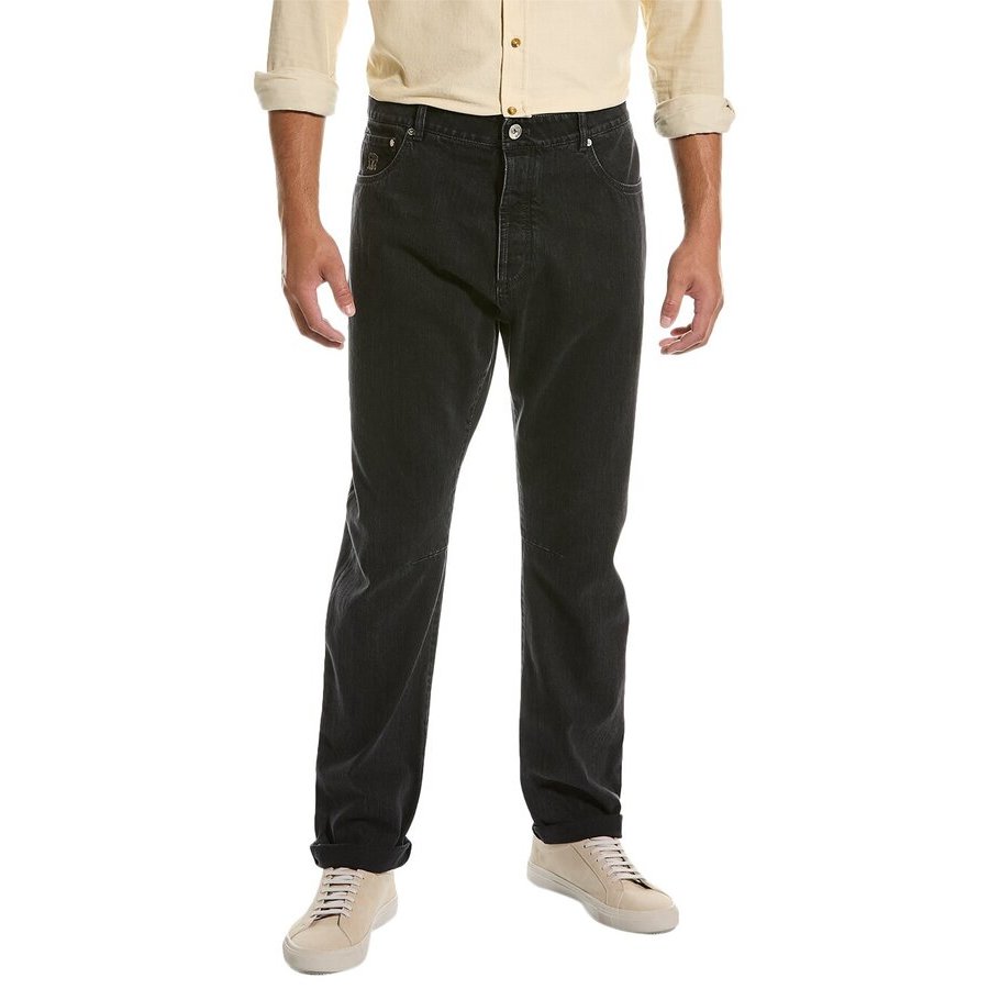 Brunello Cucinelli Mens Black Relaxed Fit Trousers Gray