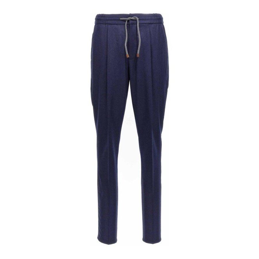 Brunello Cucinelli Wool Relaxed Trousers — Navy