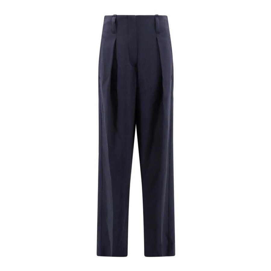Brunello Cucinelli Navy Pleated High-Waisted Trousers