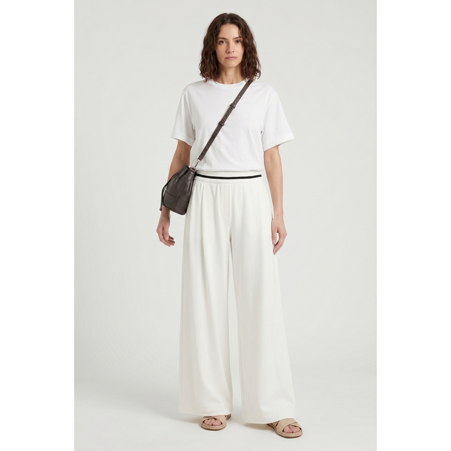 Brunello Cucinelli Wooff White Wide Leg Trousers