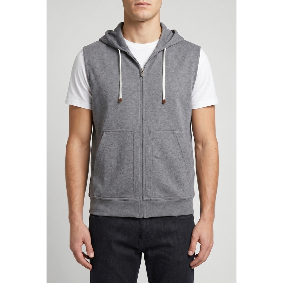 Brunello Cucinelli Sleeveless Zip Hoodie — Gray