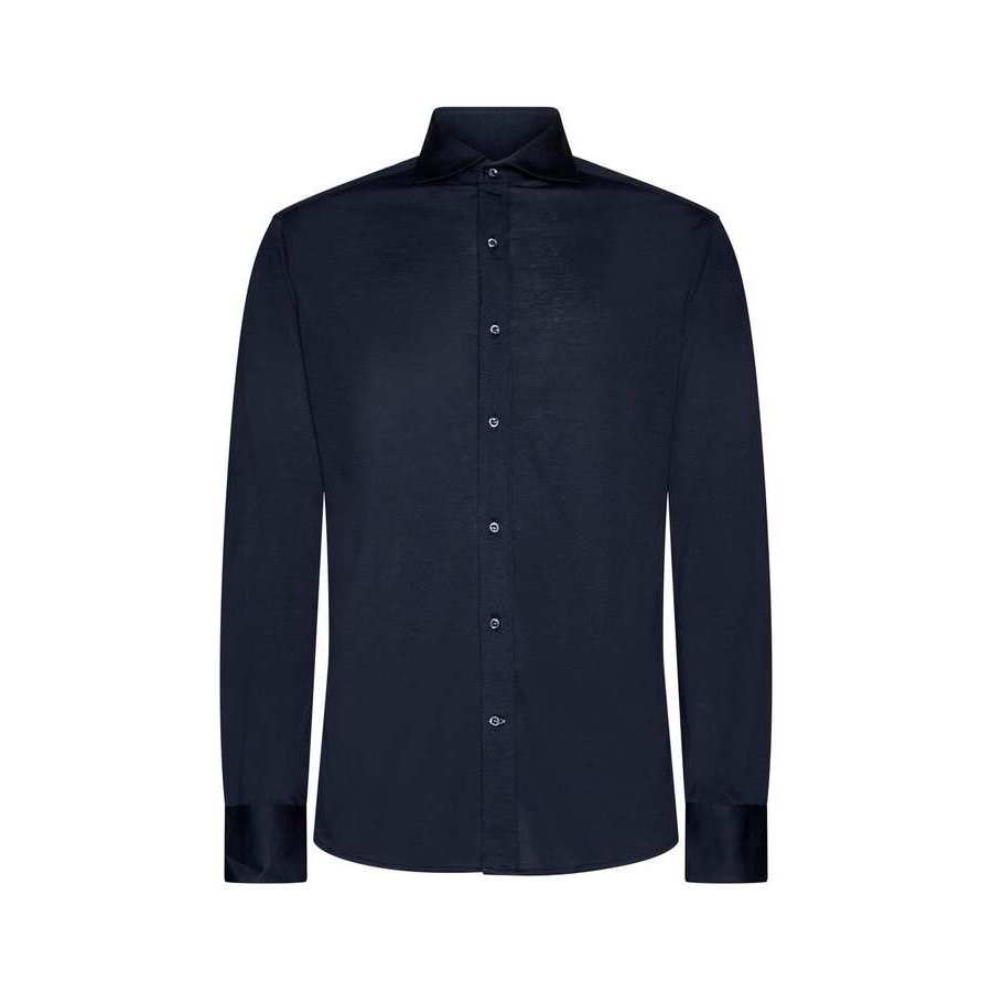 Brunello Cucinelli Men's Colorful Blue Silk Blend Dress Shirt