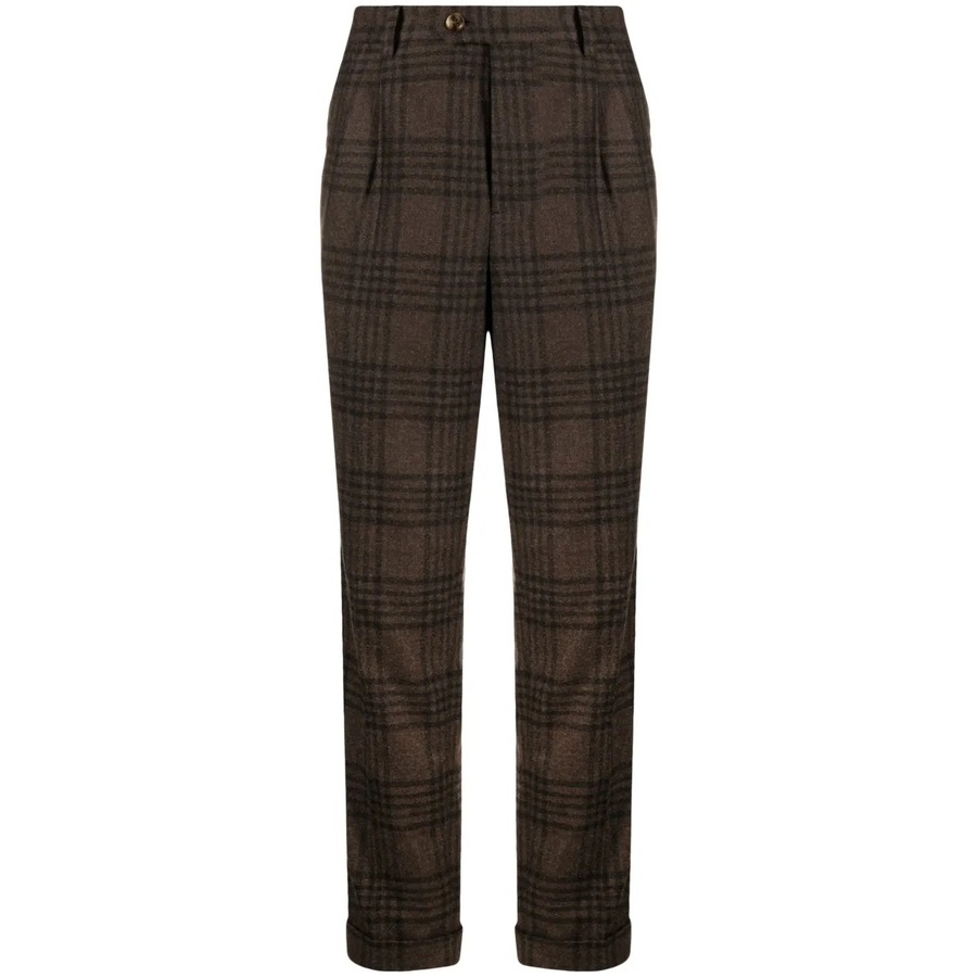 Brunello Cucinelli Men'S Brown Plaid Tailored Trousers