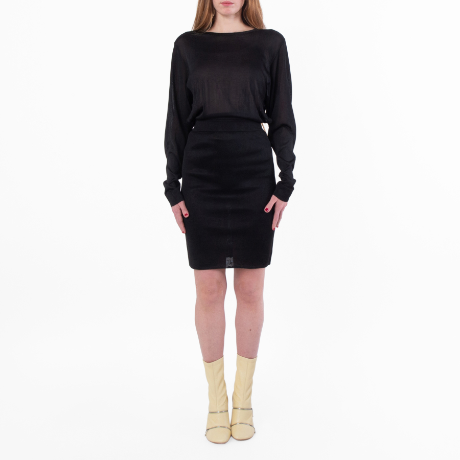 Saint Laurent Black Long-Sleeve Ackless Knit Dress, Size Small
