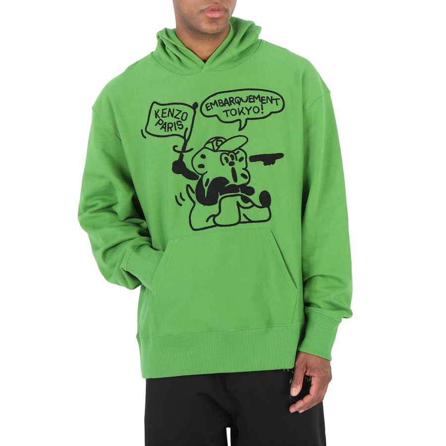 Kenzo Grass Green Boke Boy Travels Hooded Sweatshirt, Size Small