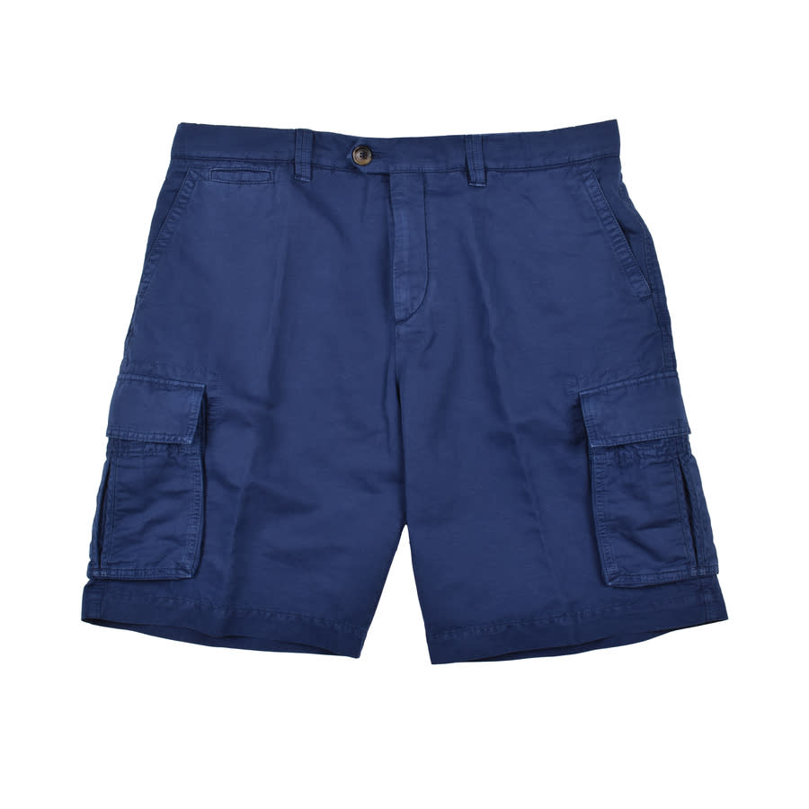 Brunello Cucinelli Prussian Blue Linen Blend Cargo Shorts