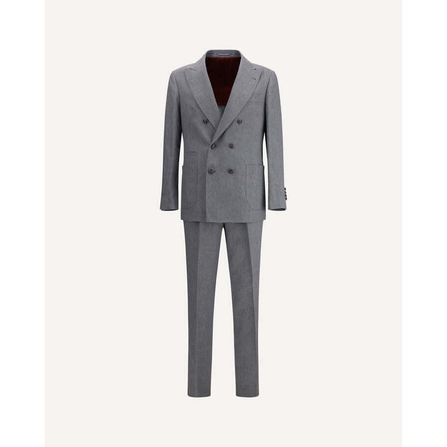 Brunello Cucinelli Gray Linen Double-Breasted Suit