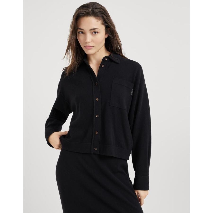 Brunello Cucinelli Women's Black Wool Button Front Sweater