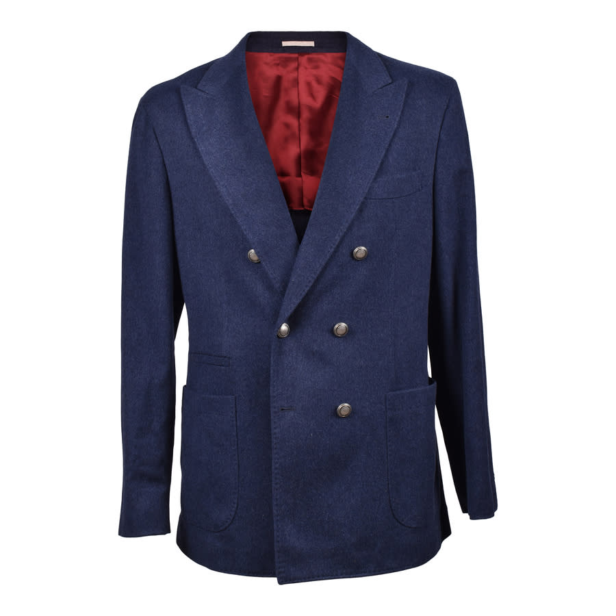 Brunello Cucinelli Double-Breasted Wool Blazer — Navy
