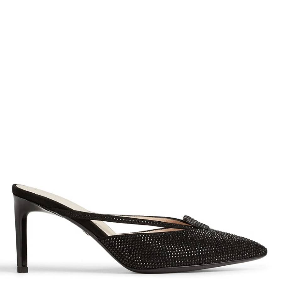 Roberto Cavalli Ladies Black Hotfix Crystal-embellished Heeled Mules