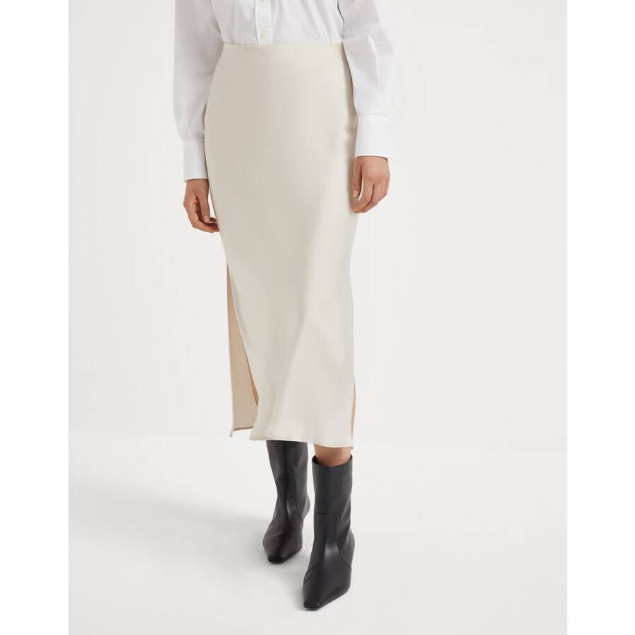 Brunello Cucinelli Womens Off White Slit Midi Skirt