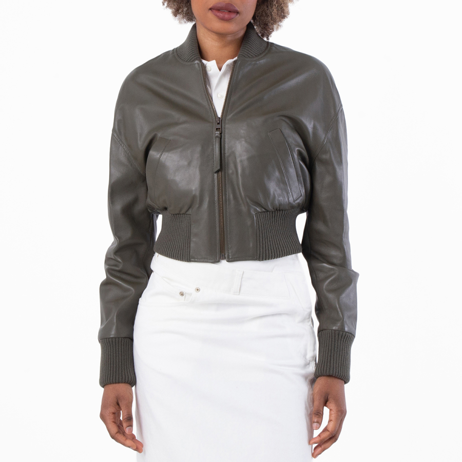 Loewe Womens Cropped Leather Bomber Jacket, Brand Size 36 ( US Size 4 )