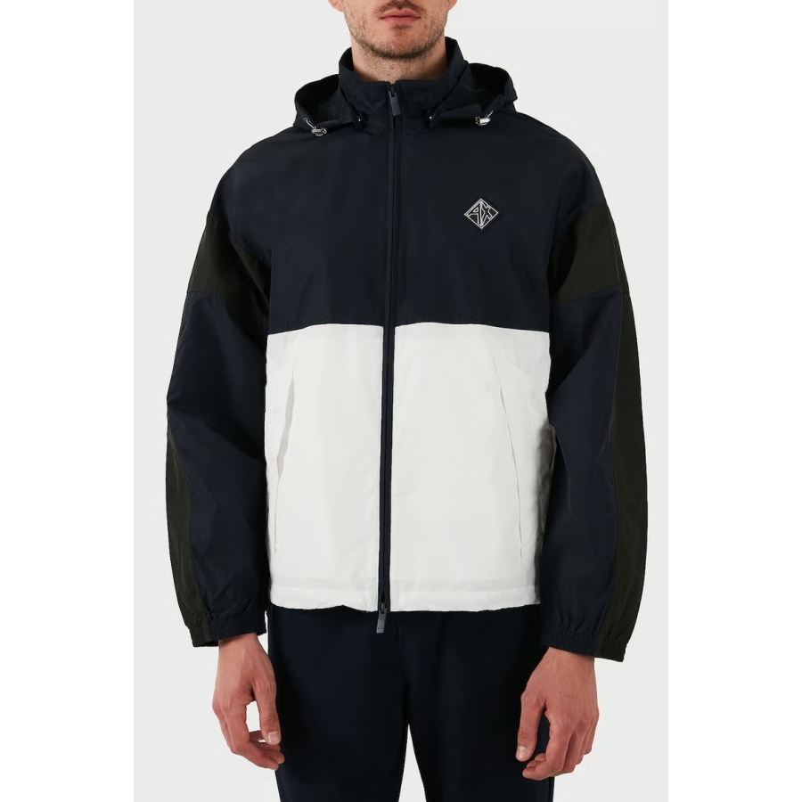 Armani Exchange Mens Navy / Off-White Color Block Windbreaker Jacket With Zip