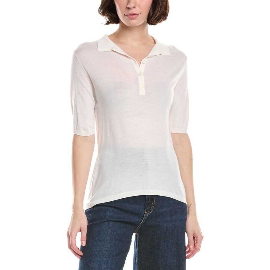 Eleventy Womens Off White Knit Half-Sleeve Polo