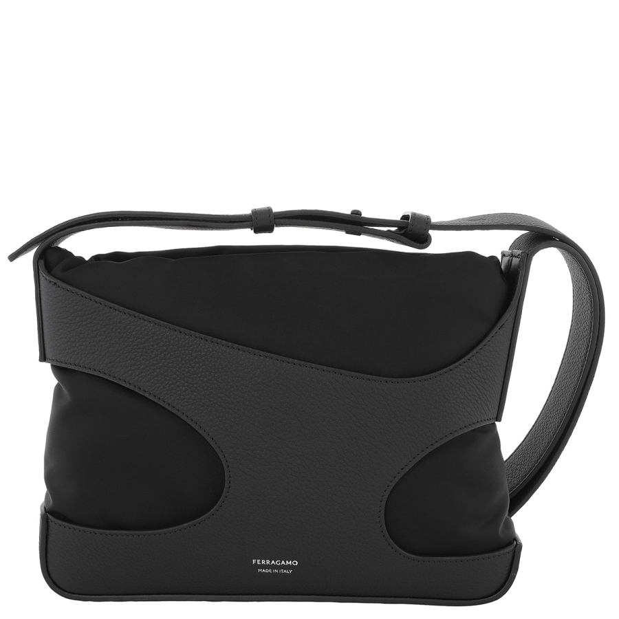 Ferragamo Cut Out Leather Shoulder Bag in Black