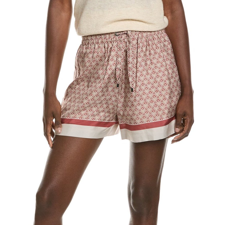 Brunello Cucinelli Women's Red Beige Silk Patterned Shorts
