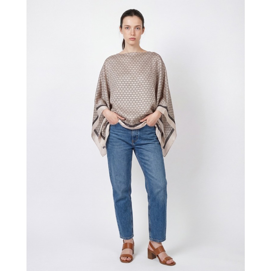 Brunello Cucinelli Womens Anthracite Beige Silk Shawl Top