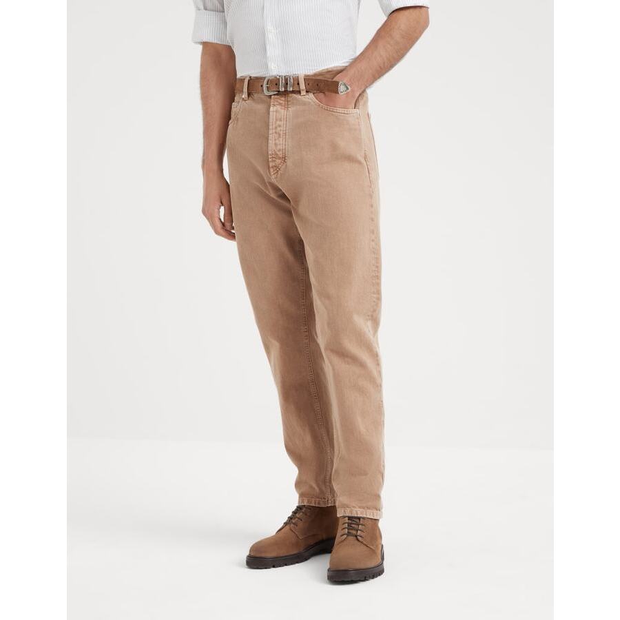 Brunello Cucinelli Men's Camel Cotton Straight Leg Trousers