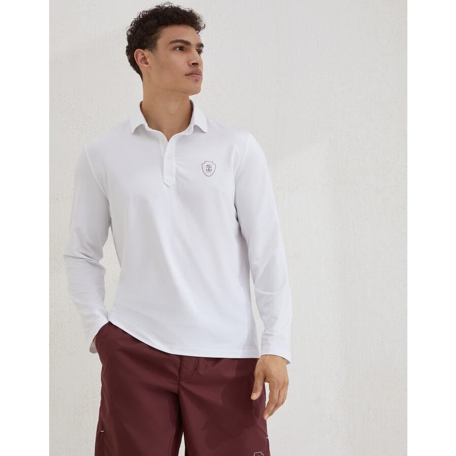 Brunello Cucinelli Men's White Long Sleeve Polo Shirt