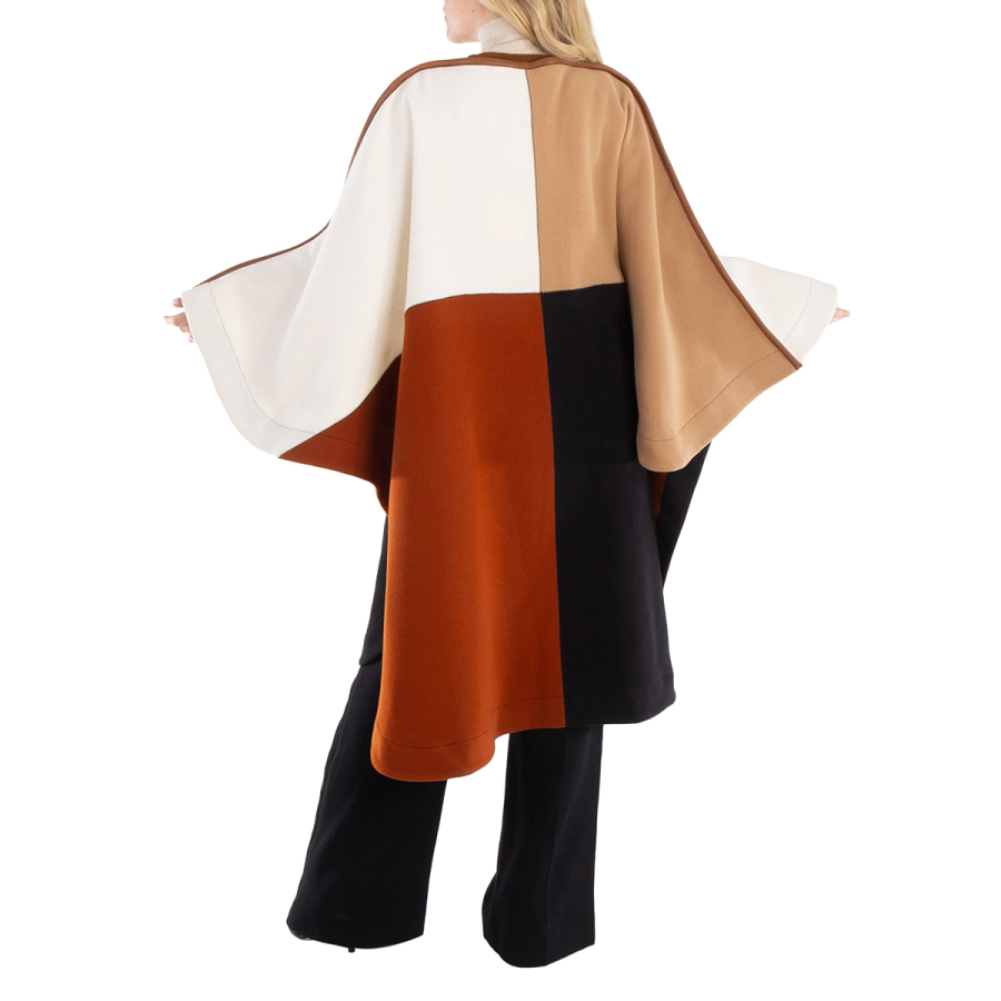 Chloe Ladies Colorblock Wool Blend Long Poncho