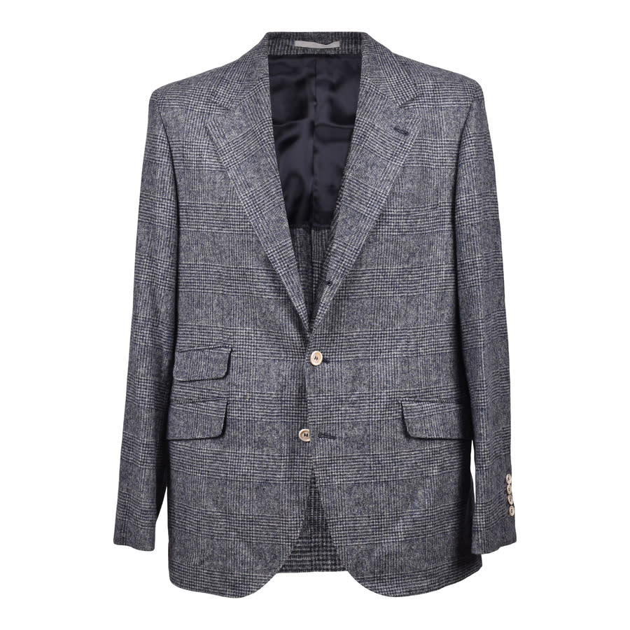 Brunello Cucinelli Denim Check Wool Blend Suit