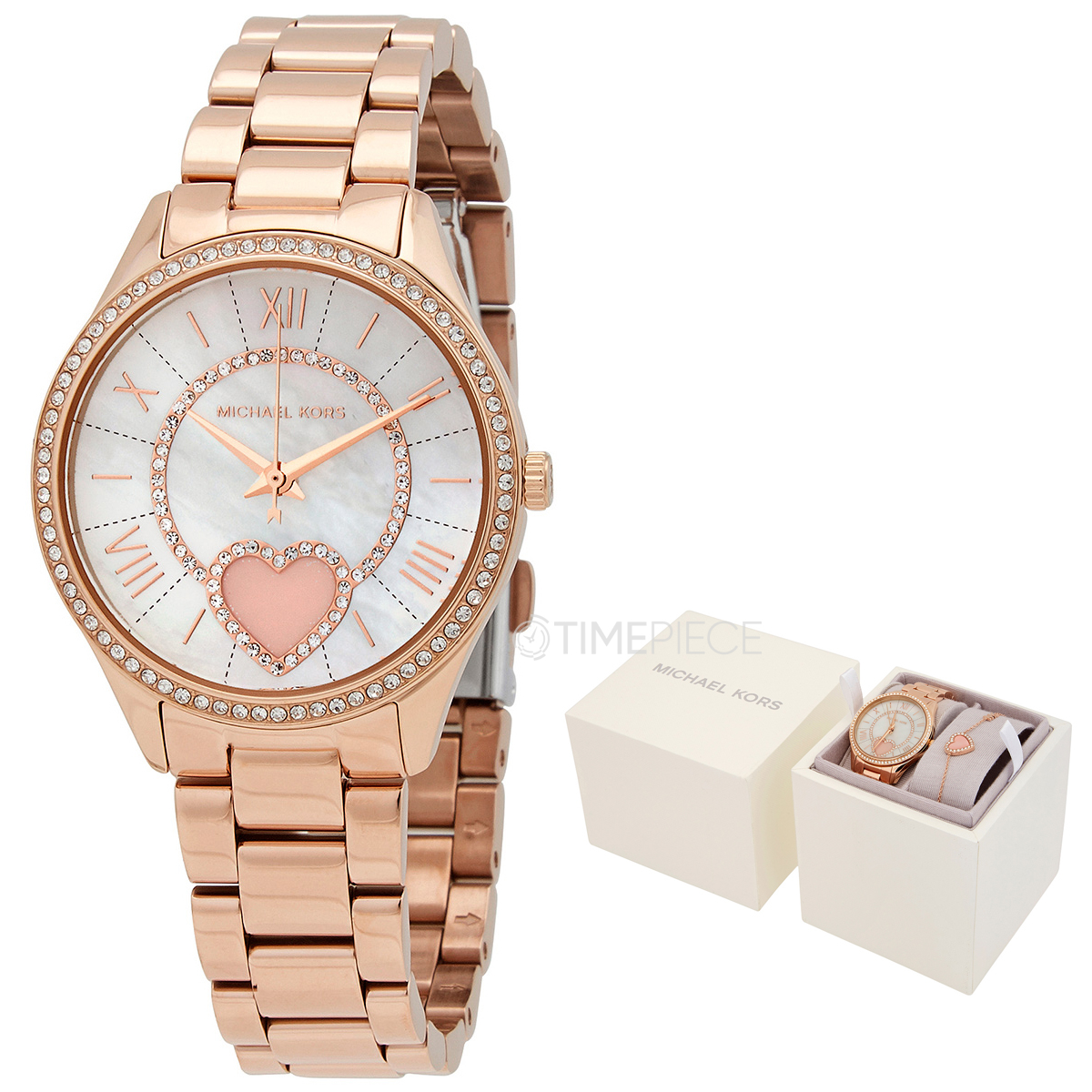 Michael Kors Lauryn Quartz Crystal Watch and MK1038 Gold-tone Ladies Rose Set Bracelet