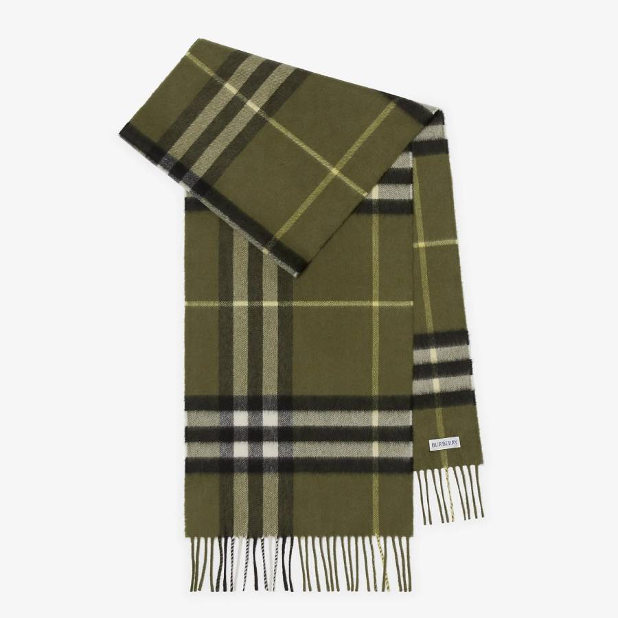 Burberry Check Cashmere Fringed Scarf