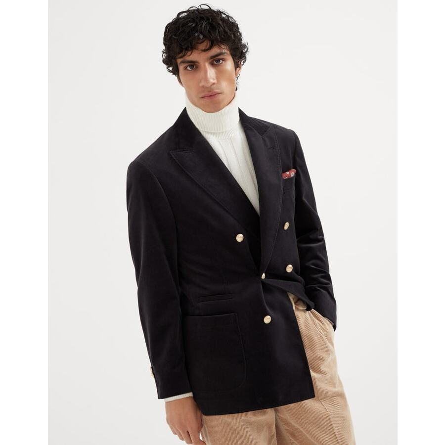 Brunello Cucinelli Mens Dark Grey Double Breasted Cotton Blazer