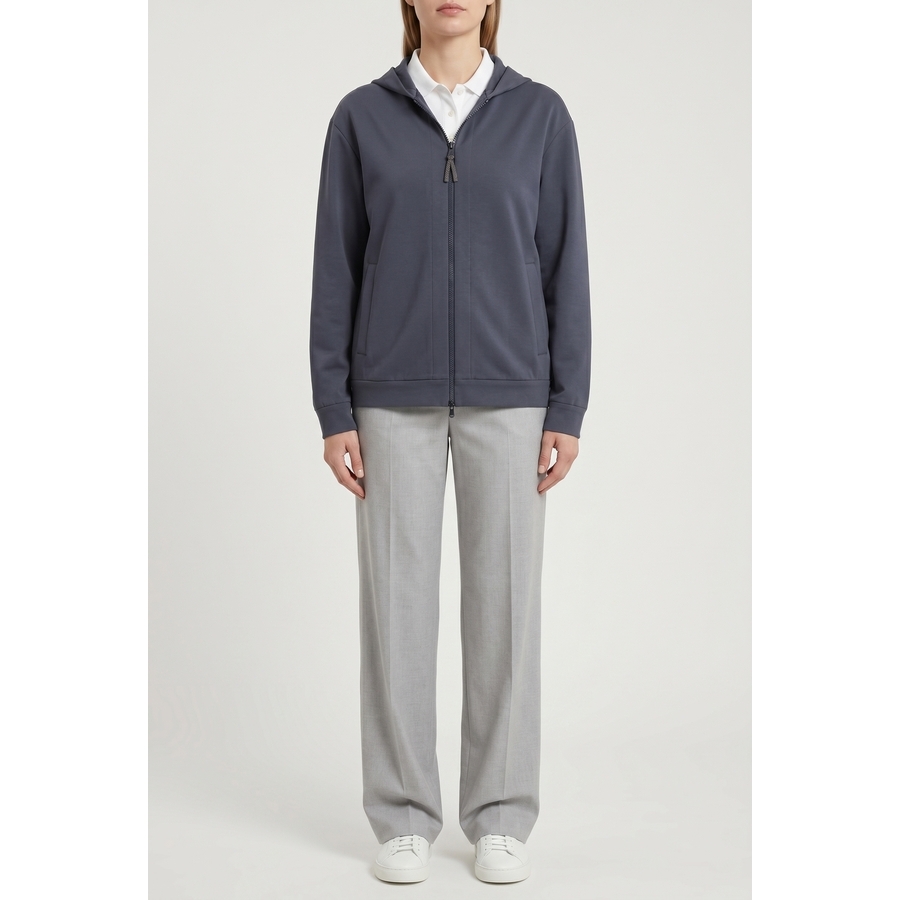 Brunello Cucinelli Wodark Blue Zip Hoodie