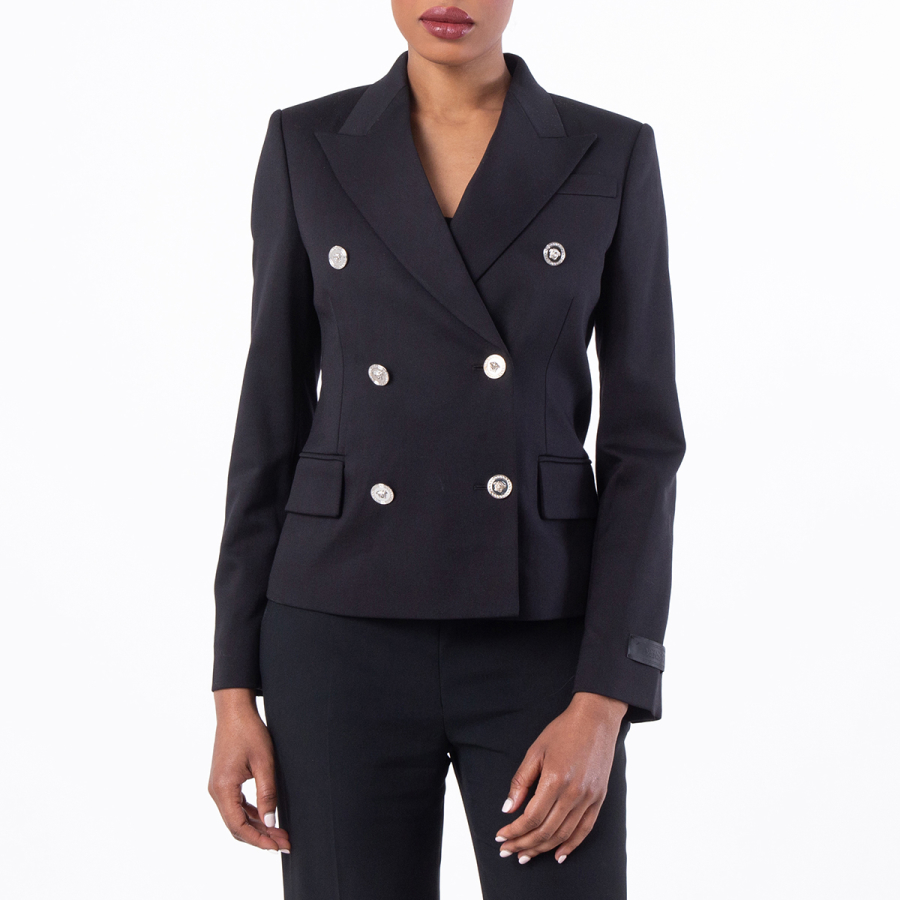Versace Crop Double-Breasted Wool Blazer