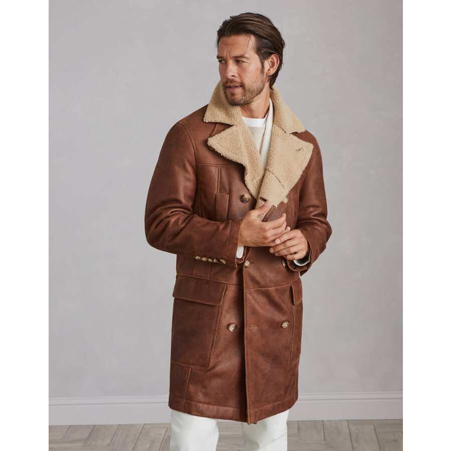 Brunello Cucinelli Men's Chocolate Shearling Double Breasted Jacket