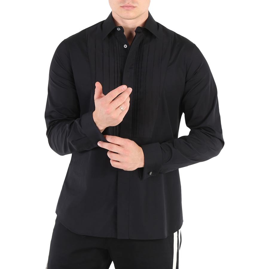 Roberto Cavalli Mens Black Cotton Tuxedo Shirt