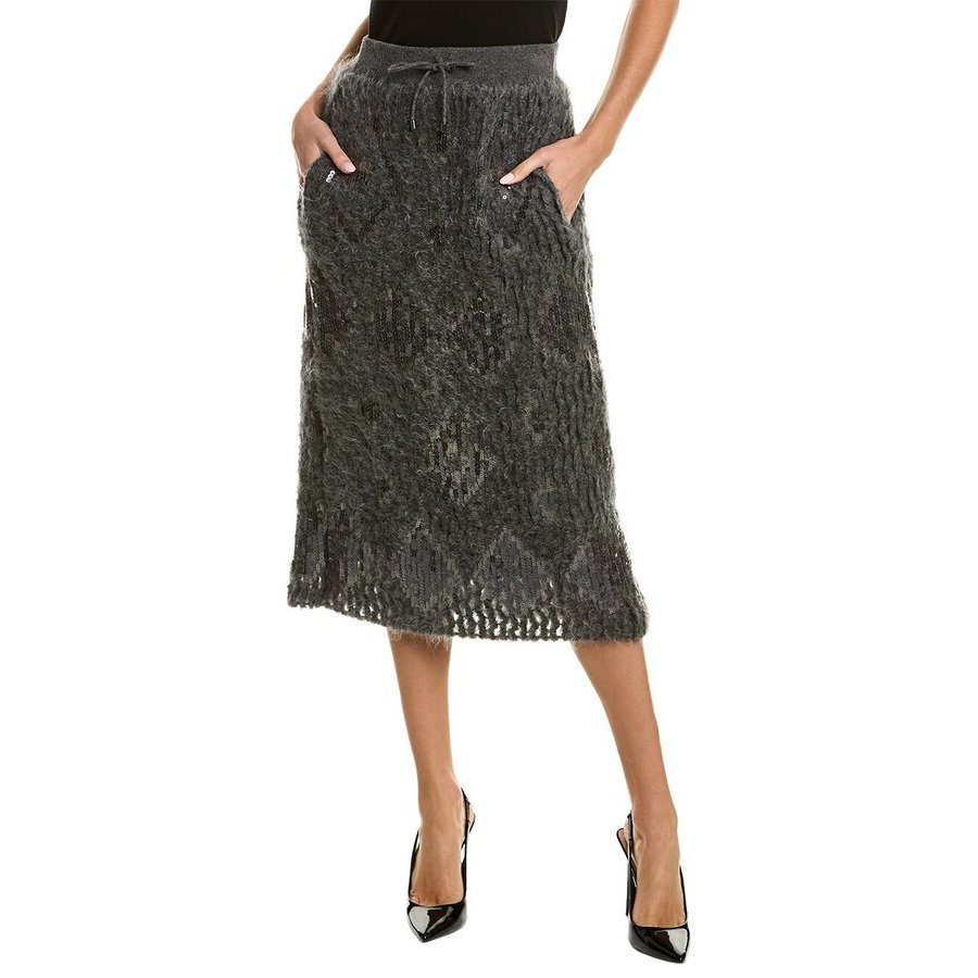 Brunello Cucinelli Dark Gray Textured Midi Skirt