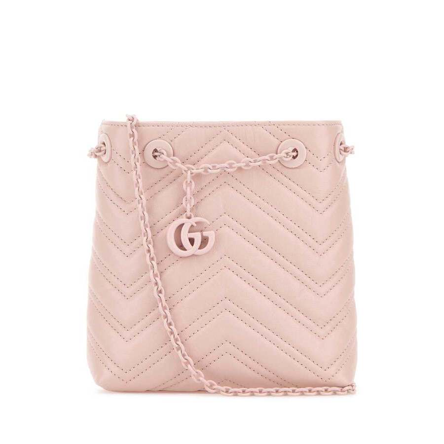 Gucci Pink Leather Micro Gg Marmont Bucket Bag