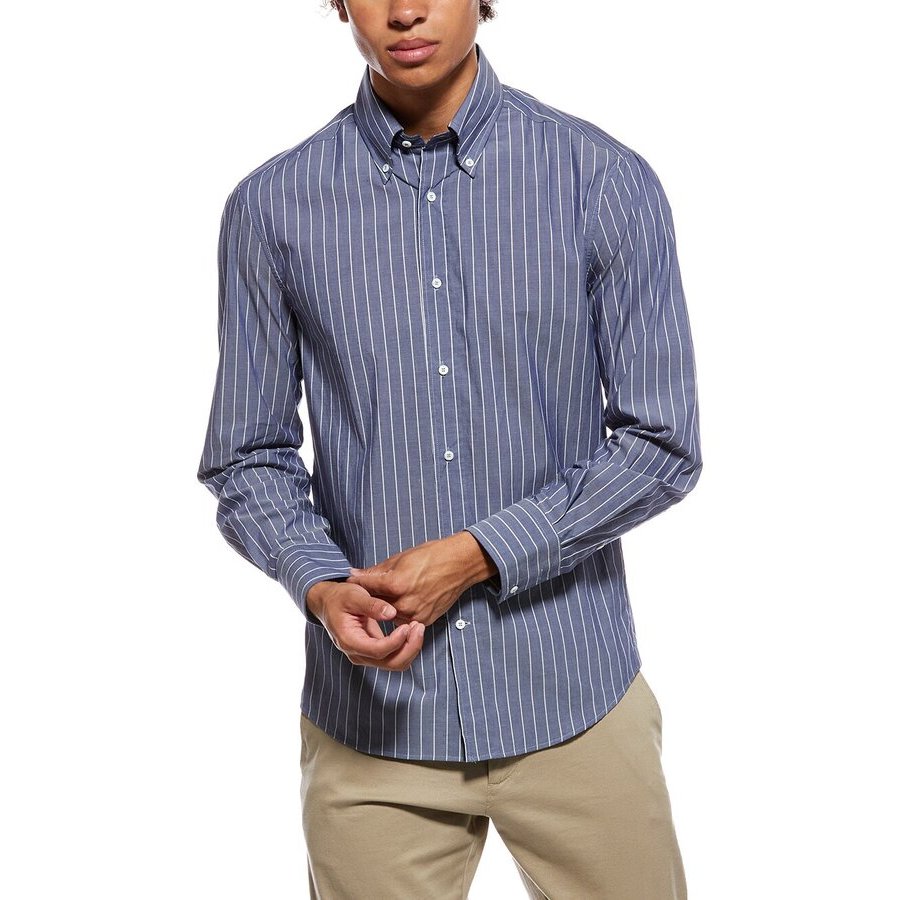 Brunello Cucinelli Men'S Blue White Striped Button-Up Shirt