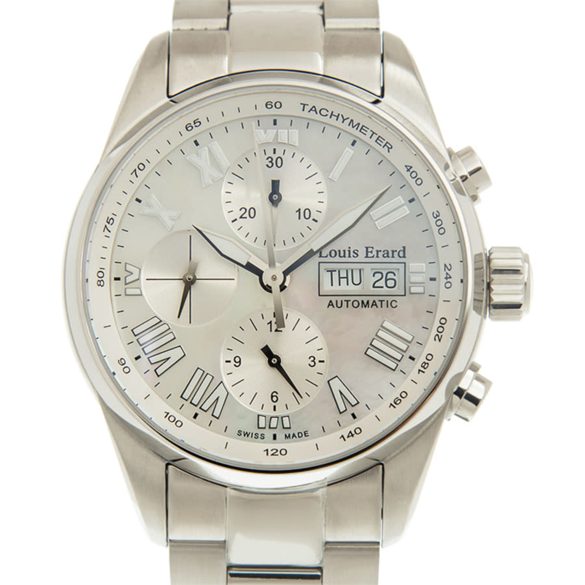 Louis Erard Heritage Chronograph Automatic Men's Watch 78102AA04.BMA22, Automatic Movement, Stainless Steel Strap, 42 mm Case in Mop / Mother of Pearl