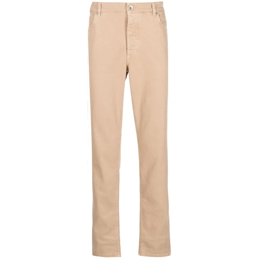 Brunello Cucinelli Straight Leg Cotton Blend Trousers — Brown