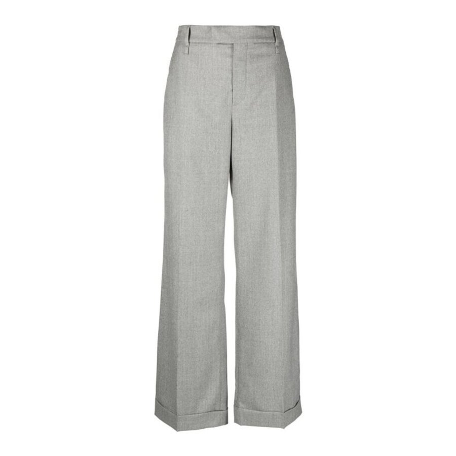 Brunello Cucinelli Womens Pearl Grey Wool Wide Leg Trousers